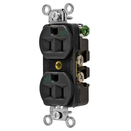 Hubbell Wiring Device-Kellems Straight Blade Receptacle, 5-15R, 15 A, 125V AC, 2 Pole, 3 Wire, Flush Mount, Grounded 5262BKWR